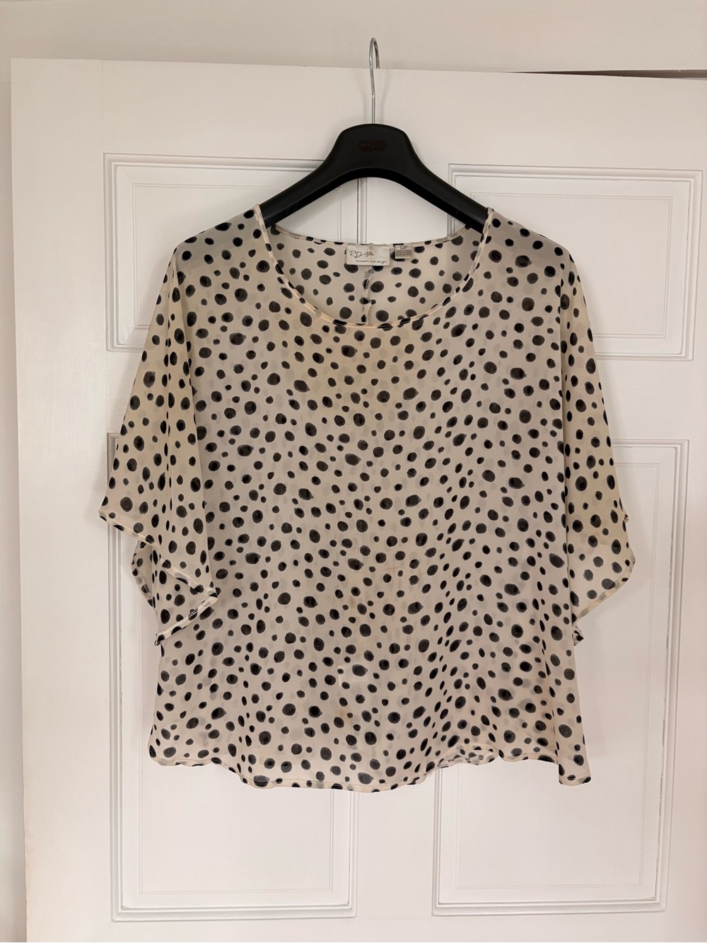 RD Style Cream and Black Polka Dot Blouse